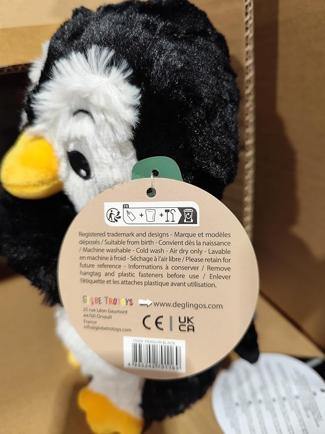 Les Déglingos Les Ptipotos by Glissou Le Penguin – Soft Soft Plush – Ideal Birth Gift – Black and White – 16 cm
