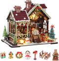 Christmas Miniature Dollhouse Kit, DIY Miniature House Kits for Adults, Mini Model Building Sets with Furniture, Snowman and Christmas Tree, Wooden House Kit Decoration Gift