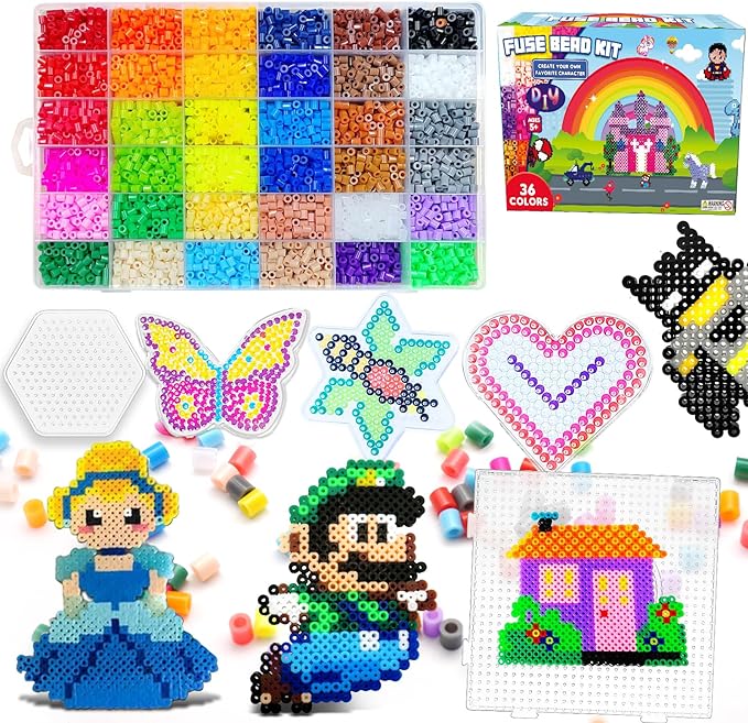 FUNZBO 11000 5mm Fuse Beads Kit - 36 Colors | 66 Patterns, Arts and Crafts for Kids, Teens and Adults, Toys Crafts for Room Decorations, Gifts for Girls, Boys and Kids Age 5+