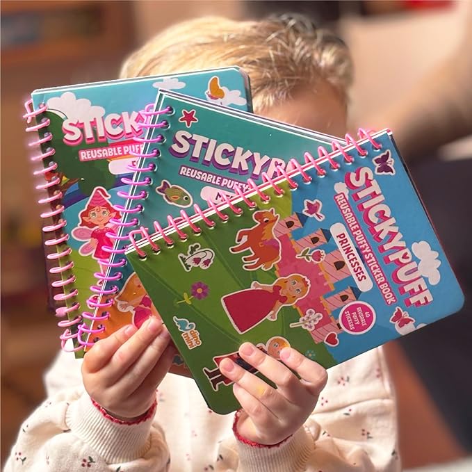 Stickypuff Value Pack - 3 Reusable Puffy Sticker Book for Toddlers - Puffy Stickers for Toddlers - Travel Activities for Kids Ages 4-8 - Screen Free Birthday Gifts (Wonderland)