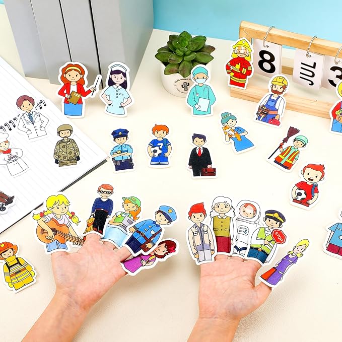 28 Pcs Community Helpers Finger Puppets Pretend Play Toys, People Finger Puppets Professions Multicultural Career Toy Soft Velvet Community Helper Pretend Doll for School Class Prizes Birthday Gift