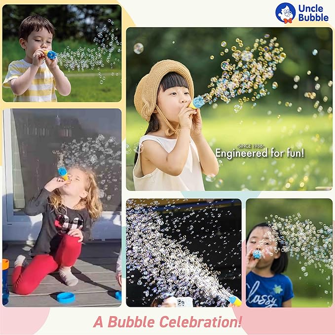 Uncle Bubble Mini Bubble Blower - Family Pack of 3 Confetti Bubbler, Fun Summer Toys for Toddler, Girls and Boys, Blow Thousands of Mini Bubbles in One Breath