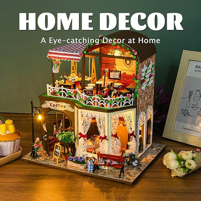 Flever DIY Miniature House Kit, Tiny Home Kit with LED Light, Mini House Build Craft Kits for Adults and Teens, Home Decor Creative Gift for Family/Friends (Raya's Time)