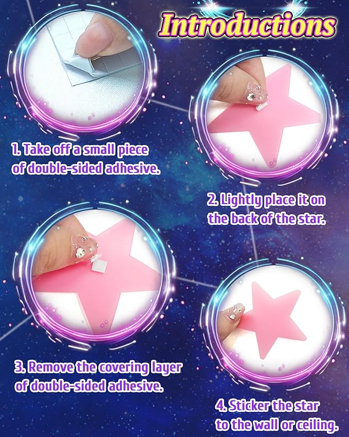 201 Pcs Glow in The Dark Stars Stickers for Ceiling, Toddler Stocking Stuffers Wall Room Decor Gifts, Luminous 3D Glowing Stars Easter Basket Stuffers for Kids Boys Girls - Pink