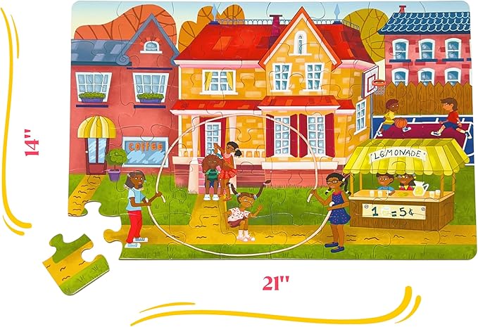 Upbounders® Fun Outside 48-Piece Puzzle for Kids Ages 4 5 6 7 8 | Jumbo Jigsaw Puzzle with Large Pieces & Storage Box | Preschool Puzzle Featuring Black Brown Children at Play