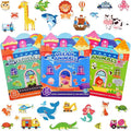 ASTARON 3 Pack Reusable Sticker Books for Kids, Cute Waterproof Dinosaurs Animals Vehicles Stickers, Portable Travel Toys and Educational Sensory Learning Toys (3-6 Age)