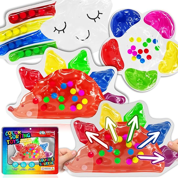3 -Pack Color Sorting Sensory Toys for Toddlers Ages 3+ Montessori Travel Toys Calm Down Toy for Preschool | Flower, Porcupine, Cloudy Rainbow Color Matching Activities Gift Ready for Boys Girls B-Day