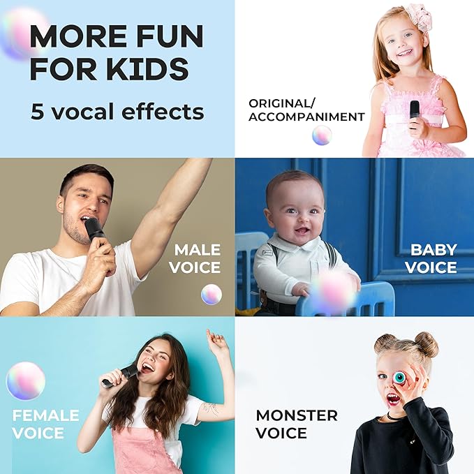 Mini Karaoke Machine with 2 Wireless Microphones, TOP Kids Gifts for Girls Ages 3, 4, 5, 6, 7, 8, 9,10,11,12 +Year Old, 4-12 Years Old Birthday Toy Gift for Girls Boys Party (Black Blue)