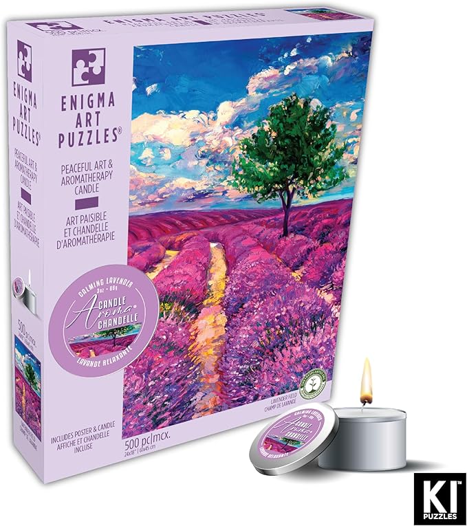 KI Puzzles 500 Piece Puzzle for Adults Aromatherapy Lavender Jigsaw with Scented Candle from Playview Brands