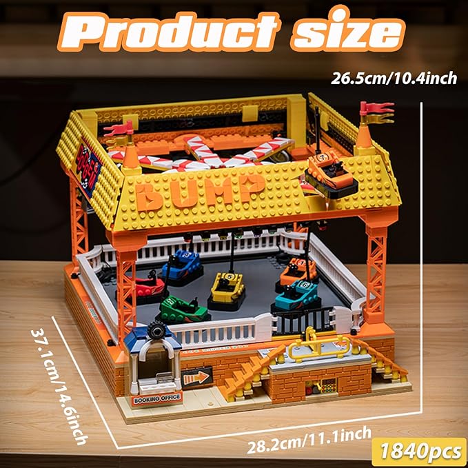 Bumper-Cars Building Set, Electric Control Kart Race Car Toy for Boy Girl, City Amusement Park Construction, Birthday Gifts for Adult Teen Kid Ages 6 7 8+, Architecture Theme Collection 1840pcs