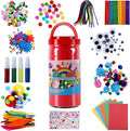 Qukou Arts and Crafts Supplies Kit for Kids- 550+ DIY Art Kit with Glitter Glue, Gem Stickers, Pompoms & Tools in Storage Jar Portable Travel Crafts for Ages 4+ Birthday, Christmas (Art Deco)