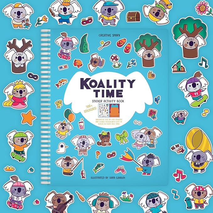 CUPKIN Koalas Sticker Book Activity for Kids, Toddler Airplane Travel Essentials, 300+ Koala Stickers for Children + 8 Scenes + Coloring Pages, Koala Bear Lover Gift Kids Crafts for Ages 2–8