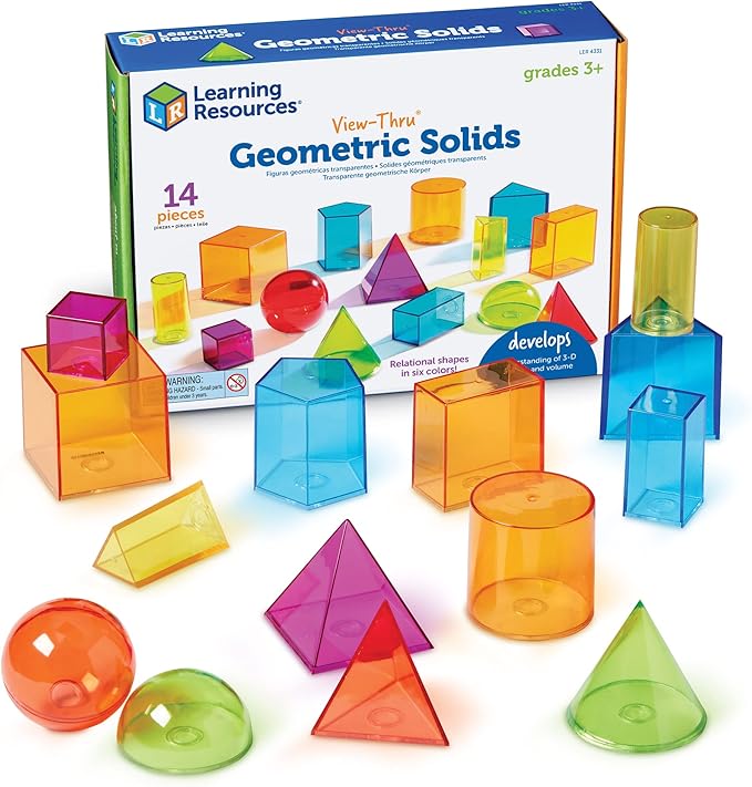 Learning Resources Plastic Base Ten Class Set & View-Thru Geometric Solids - 600 Pieces, Ages 6-11, Math Teacher Supplies