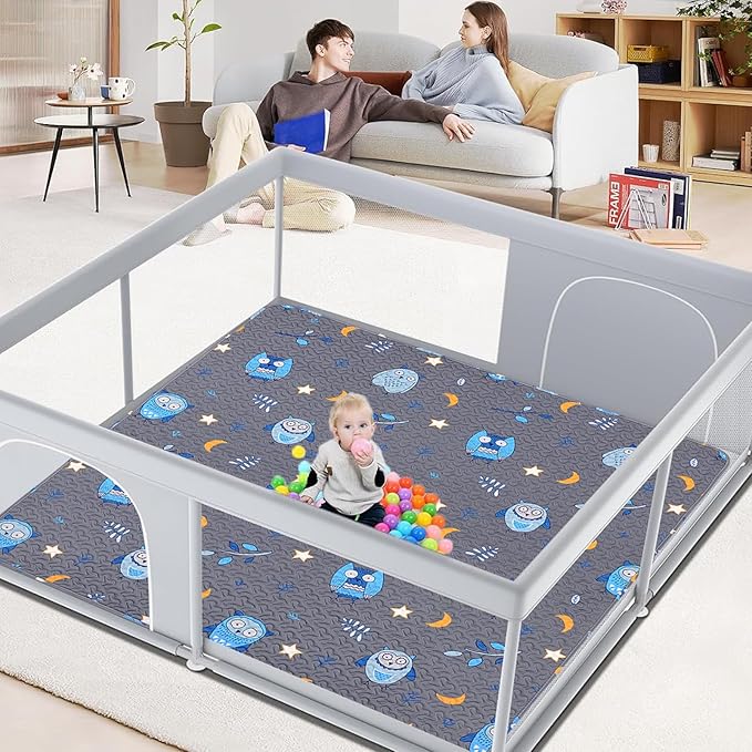 Machine Washable Baby Floor Play Mat 50x50”, Non Slip One-Piece Baby Crawling Mats for Tummy Time, Portable Playpen Mat Playmat for Babies Infants and Toddlers