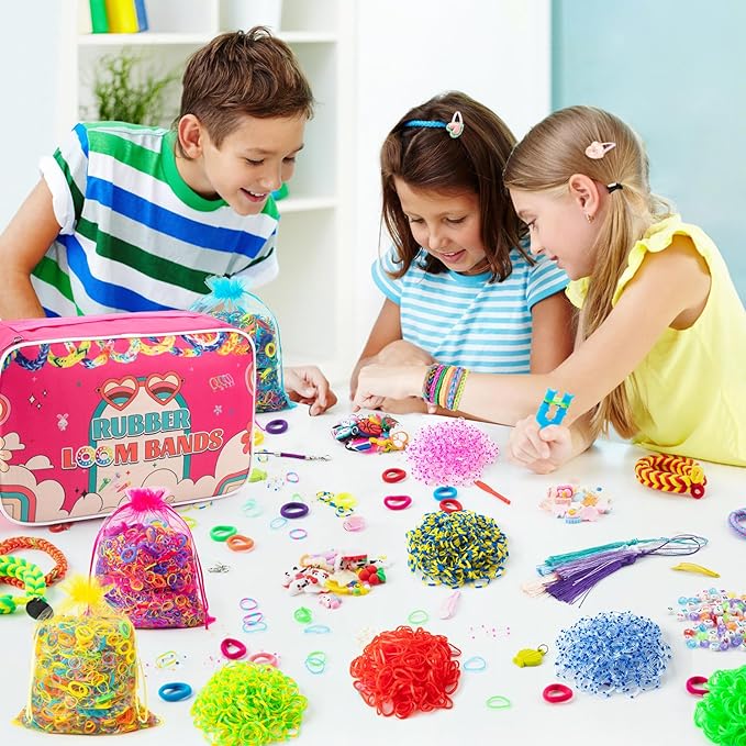 Sundaymot 18000+ Rubber Loom Bands Kit, Loom Bracelet Making Kit for Girl, with Canvas Bag, Charms Beads, DIY Art Craft Set, Rubber Band Bracelet Kit Creative Birthday Gifts for Girls and Boys