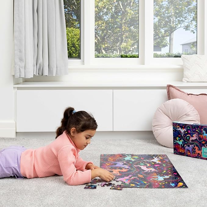 Crocodile Creek 100-Piece Jigsaw Puzzle for Kids Ages 5 and Up - Fun and Educational Table or Floor Holographic Foil Puzzle - Heavy-Duty Box for Storage - Unicorn Galaxy - 24" x 18" Finished