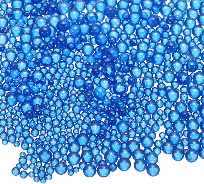Iridescent Glass Tiny Bubble Beads, 0.4-3mm 10g No Hole Micro Mini Round Sapphire Blue Water Droplets Beads - Applications: for Resin Filler, Nail Art, Dollhouse Bath Tub