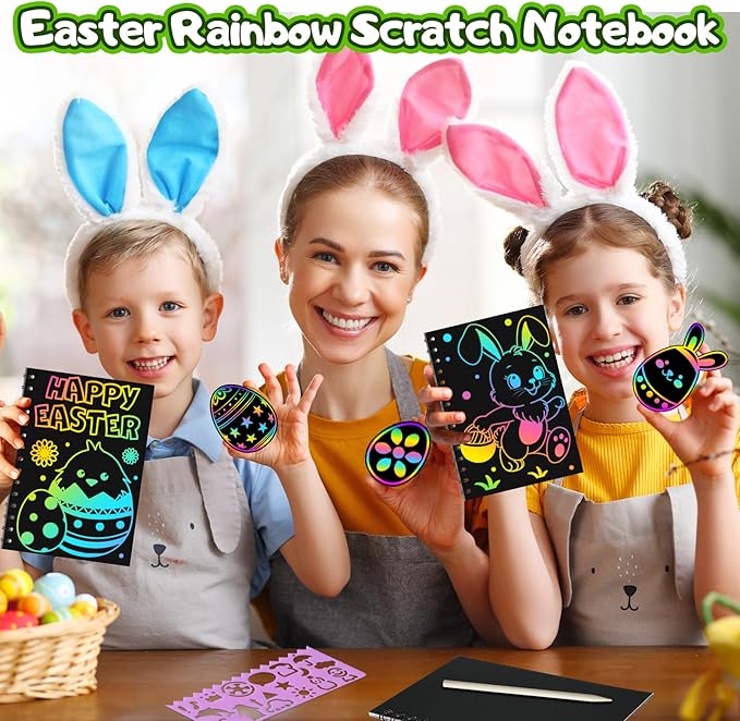 Kids Scratch Art Party Favors Gifts: 24 Pack Rainbow Scratch Notebook Paper Birthday Party Favor Toy Girls Boys Art Craft Kit Summer Classroom Goodie Bags Return Gifts for Birthday Party Favors Bulk