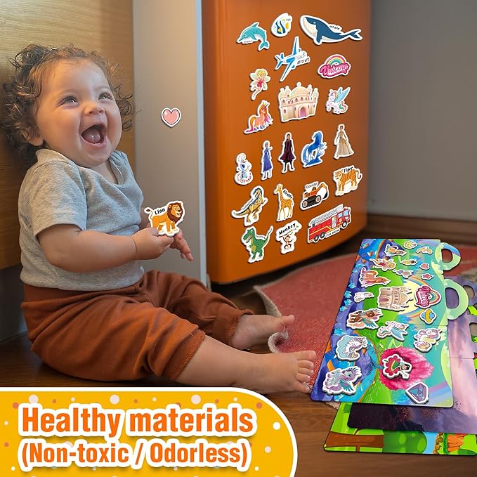 3 Sets Reusable Sticker Books for Toddlers 1-3, Removable Jelly Sticker Books for Kids 2-4 Years, Toddler Travel Toys Activity Book Trip Essentials for Kids- Animal, Dinosaurs and Vehicle