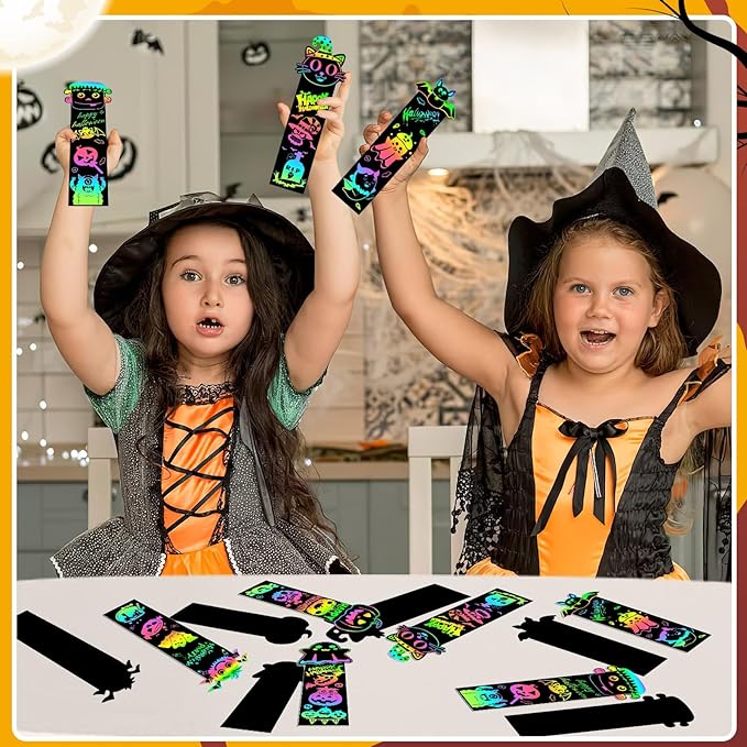 AUGSUN 96Pcs Welcome Back to School Crafts, Magic Rainbow Scratch Paper Art Bookmarks First Day of School Gifts Activities DIY Craft Party Favors