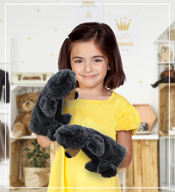 DolliBu Black Bear Stuffed Animal Hand Puppet - Super Soft Wildlife Animal Plush Toys for Kids and Adults, Cute Black Stuffed Bear Hand Toy Plush for Puppet Shows, Storytelling, or Educational Play