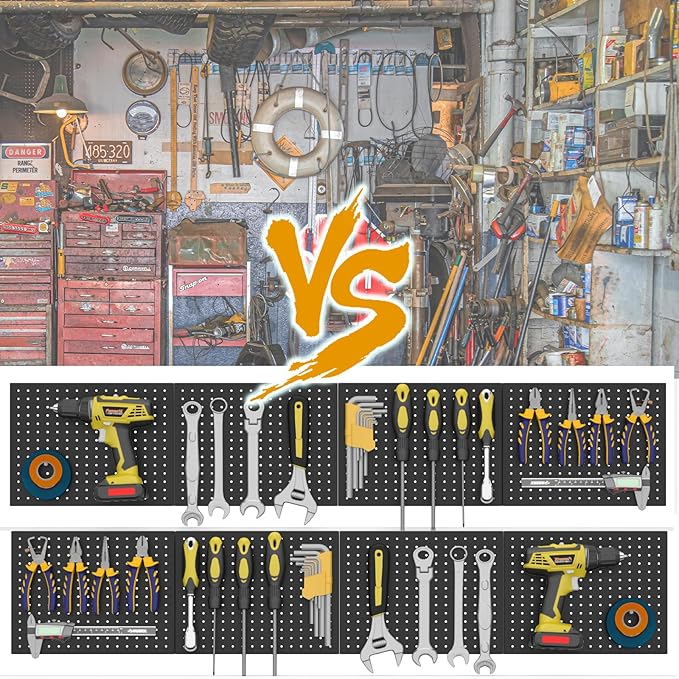 Peg Board,4 Pack Metal Pegboard Panels,Black Pegboard Wall Organizer,16"x12" Heavy Duty Peg Boards for Walls,Tools,Garage,Office,Kitchen