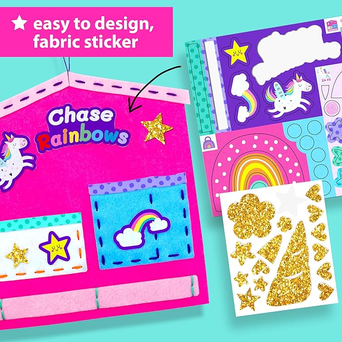 KRAFUN My First Unicorn Kids Sewing kit, Beginner Arts & Crafts, Make 8 Cute Projects with Plush Stuffed Animal, Pillow, Mobile, Keyring and Bag, Instructions & Felt for Learn Sewing, Embroidery
