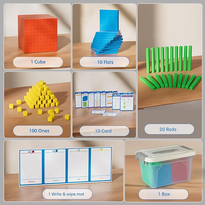 Base Ten Blocks with Place Value Chart - Math Manipulatives for Kids.Counting Blocks for Math to Help Educate Kindergarten Teachers.