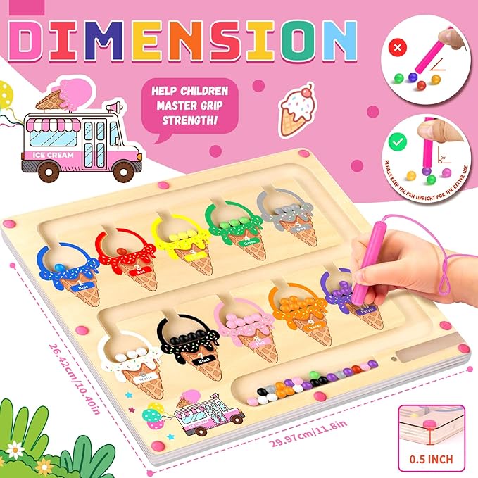 Montessori Magnetic Color and Number Maze Toy for Toddlers Fine Motor Skills Educational Play for Girls Ages 3 to 5 Birthday Gift Interactive Learning Magnetic Maze