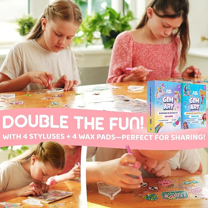 Blue Squid Diamond Art Kits for Kids – Unicorn and Mermaid - Fun & Easy DIY 5D Gem Art Kids Diamond Painting Kit - Arts & Crafts Kit, Girls, Boys Ages 6-12