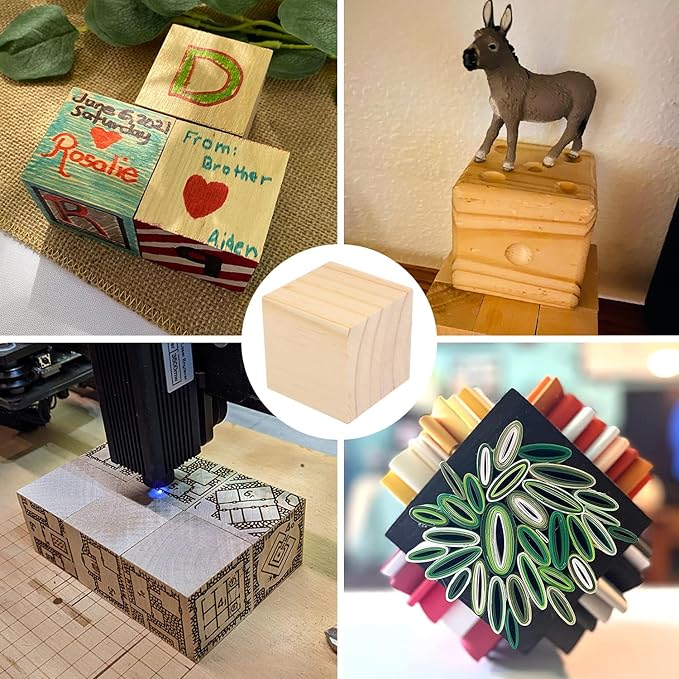 8 Packs Wooden Blocks for Crafts, 3.15 Inch Pine Wood Cubes, 8 x 8 x 8 cm Wooden Cubes for Paint, Stamp, Decorate, DIY Projects and Personalized Gifts,by GNIEMCKIN.