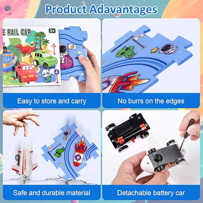 25PCS Puzzle Racer Kids Car Track Set, Space Themed Series, Educational Car Puzzle Toys