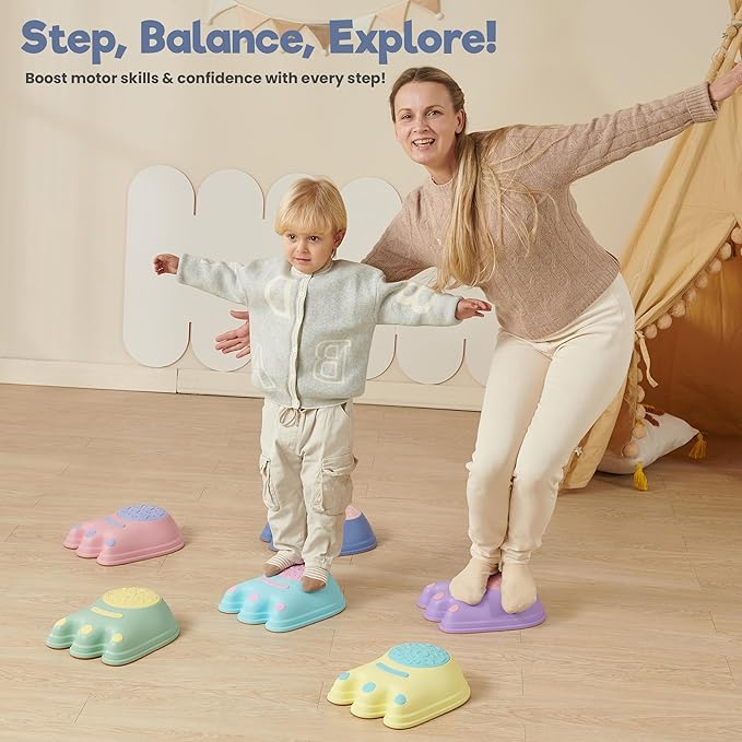 Stepping Stones – Indoor & Outdoor Obstacle Course Toys for Kids – Montessori Sensory & Motor Skill Development, Coordination & Active Play – Textured Educational Play Set