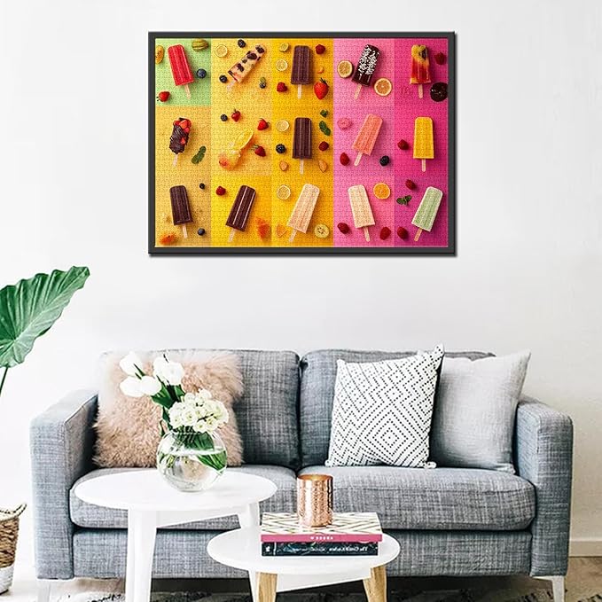 Various Types Shapes of Popsicles Jigsaw Puzzle，Cool Summer Popsicles 1000 Pieces Jigsaw Puzzles for Adults，27 x 20 Inches Puzzles ，HD Quality Colorful Puzzle Gift，Family Activity for Game Night