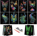 Scratch Paper Art for Adults-Glow in The Dark Scratch Painting Craft Kit (8 Sheets A4)|Foil Engraving Art Set|Stress Relief Gift for Craft Lovers|Creative Scratch Art Home Decor(Butterfly&Peacock)‌