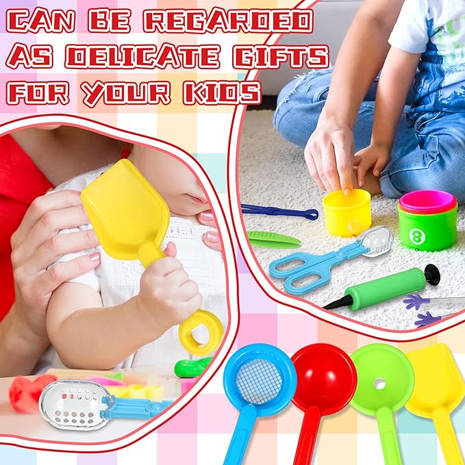 Wettarn 9 Pcs Sensory Bin Filler Fine Motor Skills Handy Scooper Set Sensory Bin Tools, Include 4 Scoops, 2 Tweezers, Scissors Clips, Plastic Forceps and Air Pump for Sorting Counting