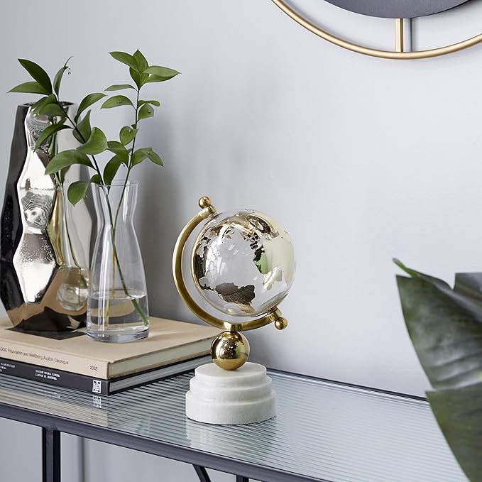 Deco 79 Marble Globe with Marble Base and Tiered Base, 5" x 5" x 11", Gold