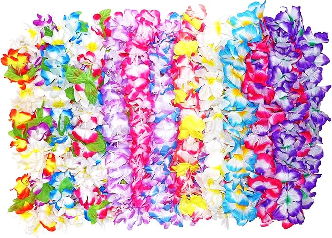 Millennial Essentials 12 Pack Thickened Hawaiian Leis Floral Necklace for Hula Dance Luau Party, Party Favors Celebrations and Decorations