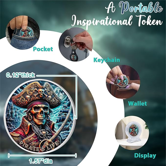 CHURYUML Pirate Coin - Skull Challenge Coins, Adventure Medallions for Fantasy Fans Pirate-Themed Gifts for Pirate Lovers Enthusiasts Unique Inspirational Gifts