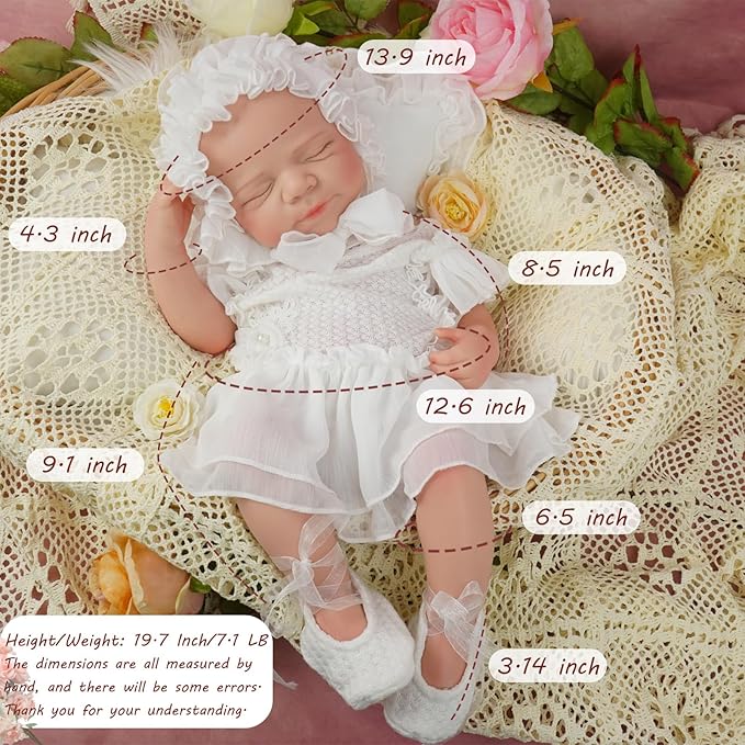 Full Silicone Reborn Baby Doll, 20 Inch Lifelike Newborn Girl, Reborn Baby Dolls Silicone Full Body Sleeping for Therapy & Memory Keepsake