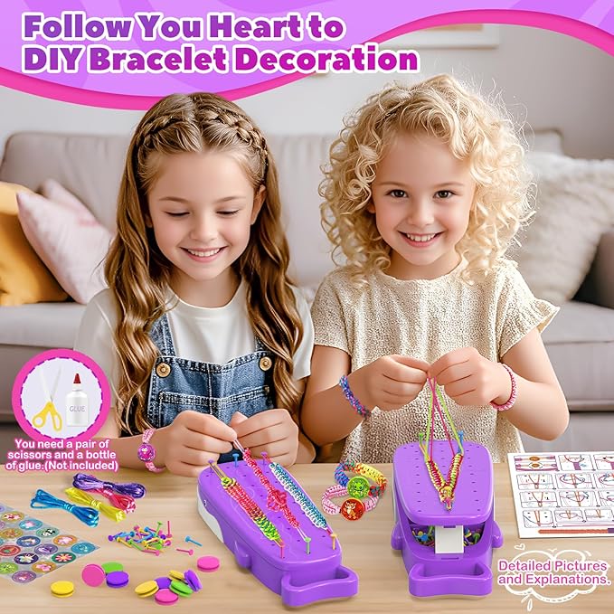 Euclidean Cube Friendship Bracelet Making Kit for Girls, Purple Whale Shaped Jewelry Making Kit for Girls Ages 8-12, DIY Arts and Crafts String Maker Tool, 7 8 9 10 11 12 Years Old Girl Birthday Gift