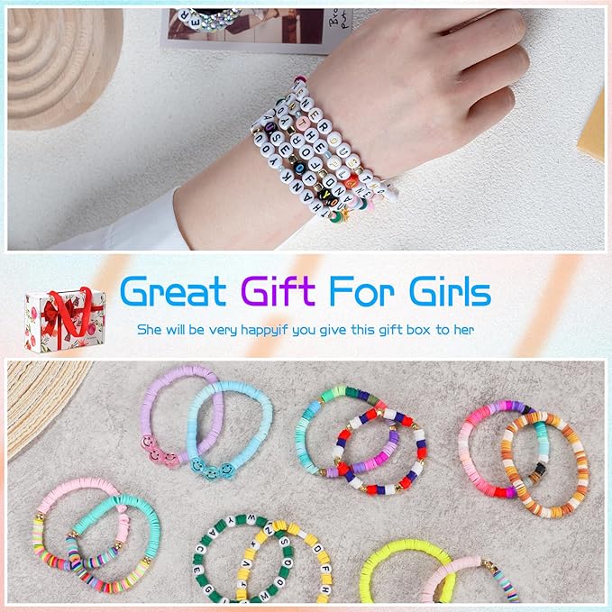 Premium 6-Box Clay Beads Bracelet Making Kit - 12,000 Polymer & Heishi Beads in 96 Colors,Jewelry Kit with Over 1,300 Letter Beads & Exclusive Mermaid Charms - Gift for DIY Enthusiasts