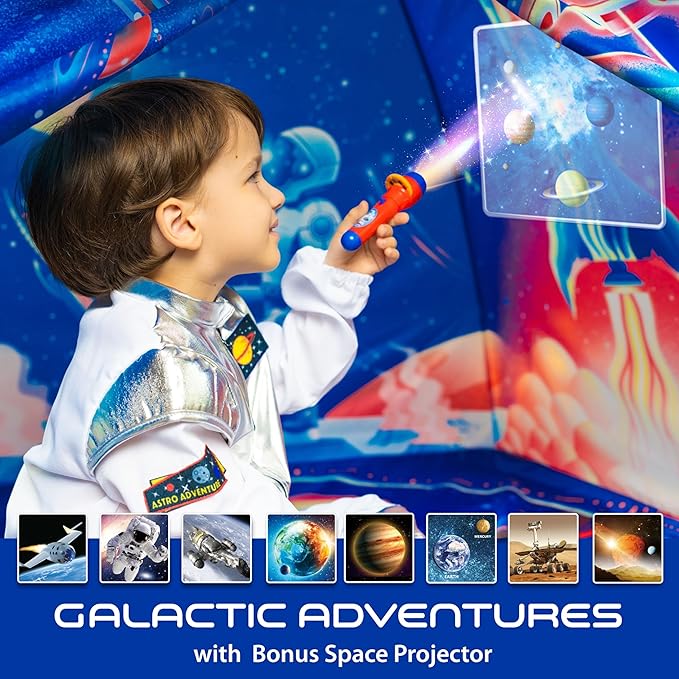 W&O Space Super Dome with Blast Off Button, Space Projector and LED Lights - Ultimate Rocket Play Tent for Kids Aged 3-12 - Perfect for Indoor & Outdoor Adventures