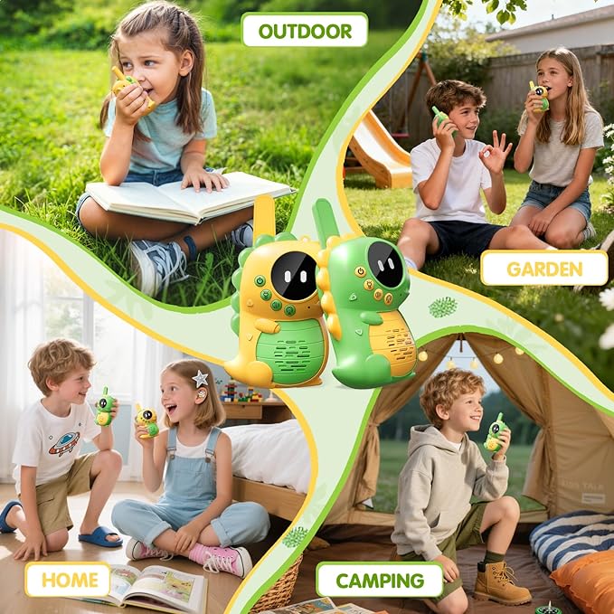 Topsolid Kids Toys Walkie Talkies for Kids 2 Pack, Dinosaur Walkie Talkie with Flashlight, 1000FT Range for Boys Girls Ages 3-12, Outdoor Camping Hiking Gift.