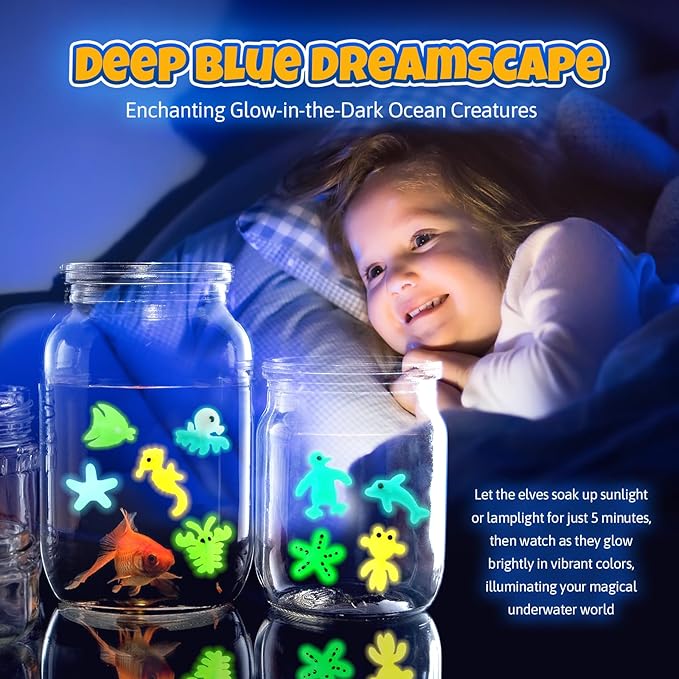 Glow in The Dark, Magic Water Elf Toy Kit, Aqua Fairy Water Gel Kit, 12 Gels 12 Ocean Molds, Squishy Maker Party Birthday Toys Gifts for 3-12 Years Boys Girls, Arts & Crafts DIY STEM Kits for Kids