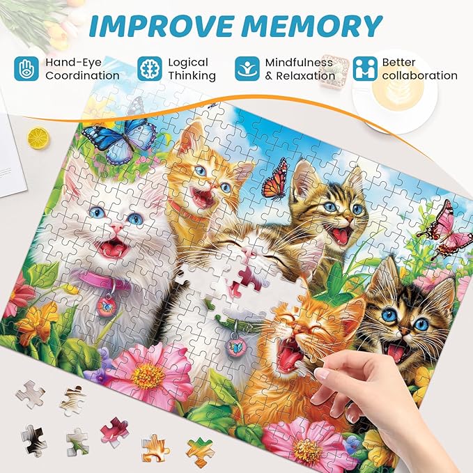 500 Piece Puzzles for Adults, Laughing Cats Large Piece Jigsaw Puzzle for Adults Kids Seniors,Recycled Cardboard Puzzle 500 Piece,Family Activity Great Gift for Family Friends 20.5 * 15 in
