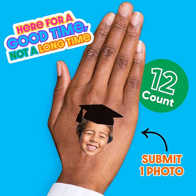 Big Dot of Happiness Custom Photo Grad Cap - Graduation Party Favors - Fun Face Temporary Tattoos - Set of 12