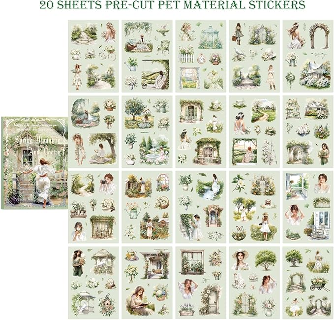 Auguro Scrapbooking Stickers 20 Sheets Pre-Cut 120 Pet Stickers People Sticker Books for journaling Scrapbook Supplies Transparent Girls Sticker