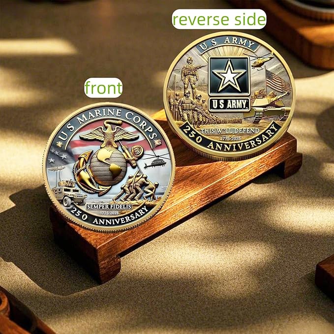 Marine Corps 250th Anniversary Coins,USMC Military Challenge Coins- Patriotic Military Collectible with Engraved Service Branch Insignia in Durable Metal Veteran Gift,Military Collectible