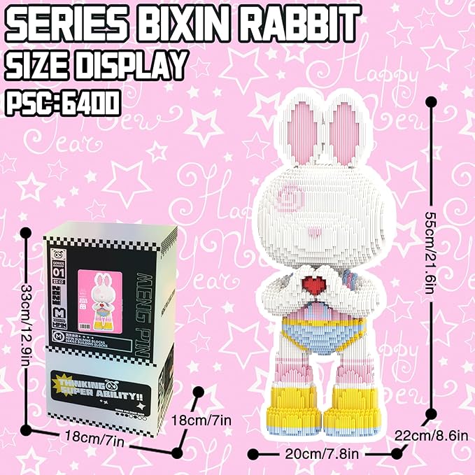 Animal Graffiti Love Heart Rabbit Micro Mini Building Blocks Sets with Storage Drawer Large Cute Animal Red Heart Rabbit Building Kits Model Toys for Adults Kids Teens 6400 PCS